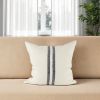 22" Beige and Blue Striped Linen Throw Pillow Cover