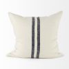 22" Beige and Blue Striped Linen Throw Pillow Cover