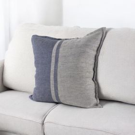 20" Blue And Gray Striped Linen Throw Pillow Cover