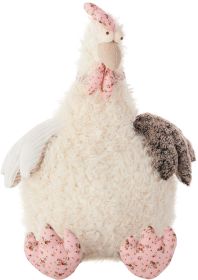 23" X 24" Ivory Novelty Chicken Handmade Polyester Throw Pillow