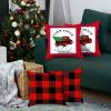 Set of Four Red Black and White Farm Fresh Christmas Tree Holiday Red Truck Plaid Fabric Throw Pillows