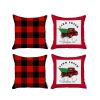 Set of Four Red Black and White Farm Fresh Christmas Tree Holiday Red Truck Plaid Fabric Throw Pillows