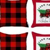 Set of Four Red Black and White Farm Fresh Christmas Tree Holiday Red Truck Plaid Fabric Throw Pillows