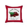 Set of Four Red Black and White Farm Fresh Christmas Tree Holiday Red Truck Plaid Fabric Throw Pillows