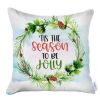 Set of Four 18" Green and White Tis The Season To Be Jolly Christmas Wreath Fabric Throw Pillows