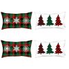 Set of Four White Red and Green Christmas Trees Plaid Fabric Lumbar Throw Pillows