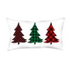 Set of Four White Red and Green Christmas Trees Plaid Fabric Lumbar Throw Pillows