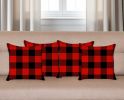 Set of Four 18" Red and Black Plaid Fabric Throw Pillow Covers