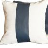 Set of 2 White and Navy Faux Leather Throw Pillows