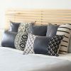 Set of 2 White and Navy Faux Leather Throw Pillows