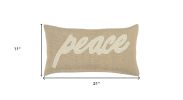 Tan Peace Felt Applique Burlap Throw Pillow