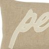 Tan Peace Felt Applique Burlap Throw Pillow