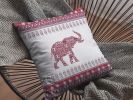 16” Red White Ornate Elephant Suede Throw Pillow