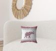 16” Red White Ornate Elephant Suede Throw Pillow