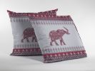 18” Red White Ornate Elephant Suede Throw Pillow