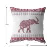 18” Red White Ornate Elephant Suede Throw Pillow