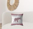 20” Red White Ornate Elephant Suede Throw Pillow