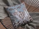 16” Blue Brown Ornate Elephant Suede Throw Pillow