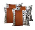 Set of Four 18" Brown Black and White Geometric Fabric and Faux Leather Throw Pillows