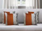 Set of Four 18" Brown Black and White Geometric Fabric and Faux Leather Throw Pillows