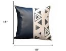 Set of Two 18" Black and White Geometric Fabric and Faux Leather Throw Pillows