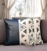 Set of Two 18" Black and White Geometric Fabric and Faux Leather Throw Pillows