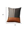 Set of Two 18" Brown Black and Ivory Striped Fabric and Faux Leather Throw Pillows