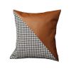Set of Four 18" Brown Black and White Houndstooth Fabric and Faux Leather Throw Pillows