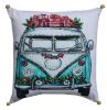 18" X 18" Red And Green Zippered Handmade Cotton Blend Christmas Holiday Van Throw Pillow With Embroidery