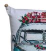18" X 18" Red And Green Zippered Handmade Cotton Blend Christmas Holiday Van Throw Pillow With Embroidery