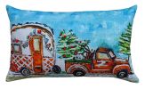 14" X 20" Red and Blue Christmas Holiday Van Throw Pillow
