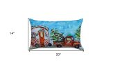 14" X 20" Red and Blue Christmas Holiday Van Throw Pillow