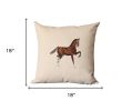 Set of Two Beige and Brown Horse Color Block Fabric and Faux Leather Throw Pillows with Embroidery