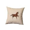 Set of Four Beige and Brown Horse Color Block Fabric and Faux Leather Throw Pillows with Embroidery