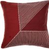 20" Red and White Geometric Cotton Throw Pillow With Embroidery