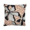 20" Beige and Black Tropical Throw Pillow With Embroidery