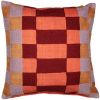 20" Orange Check Throw Pillow With Embroidery