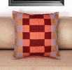 20" Orange Check Throw Pillow With Embroidery