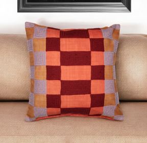 20" Orange Check Throw Pillow With Embroidery