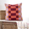 20" Orange Check Throw Pillow With Embroidery