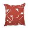 24" Orange and Ivory Geometric Cotton Blend Throw Pillow  With Embroidery
