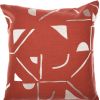 24" Orange and Ivory Geometric Cotton Blend Throw Pillow  With Embroidery