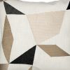 24" Taupe and Ivory Geometric Cotton Blend Throw Pillow With Embroidery