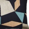 24" Blue and Beige Geometric Cotton Blend Throw Pillow With Embroidery