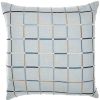 20" Light Blue Check Cotton Blend Throw Pillow With Embroidery