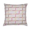 20" White Check Cotton Blend Throw Pillow With Embroidery