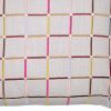 20" White Check Cotton Blend Throw Pillow With Embroidery