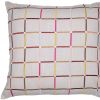24" White Check Cotton Blend Throw Pillow With Embroidery