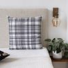 24" White and Black Check Cotton Blend Throw Pillow With Embroidery