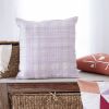 20" Ivory Check Cotton Blend Throw Pillow With Embroidery